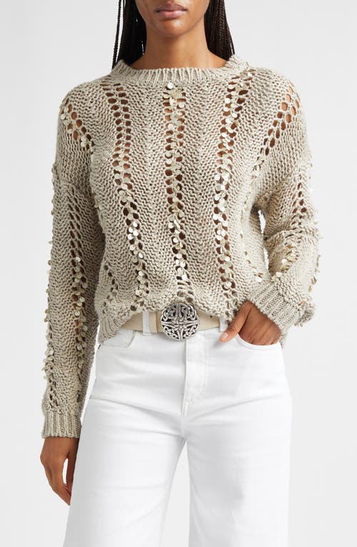 Eleventy Eleventy Paillette Hand Knit Cotton & Linen Blend Pointelle Sweater