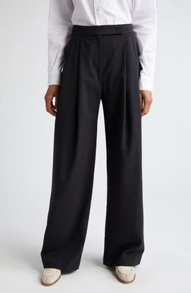 Eleventy Eleventy Pleated Virgin Wool Blend Wide Leg Trousers