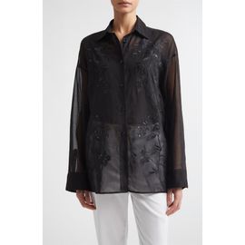 Eleventy Eleventy Sequin Embroidered Cotton Gauze Button-Up Shirt