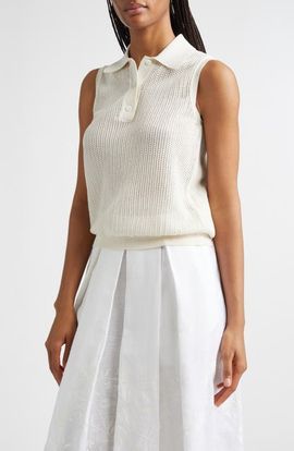 Eleventy Eleventy Sleeveless Open Stitch Polo
