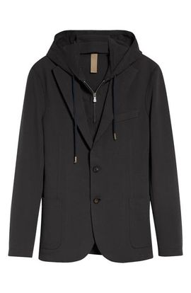 Eleventy Eleventy Slim Fit Piqué Sport Coat with Removable, Hooded Bib