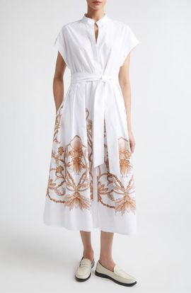 Eleventy Eleventy Val Embroidered Cotton Shirtdress