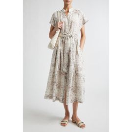 Eleventy Eleventy Val Floral Linen Midi Shirtdress