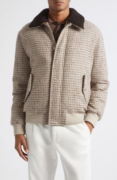 Eleventy Eleventy Wool Blend Bomber Jacket with Genuine Shearling Collar