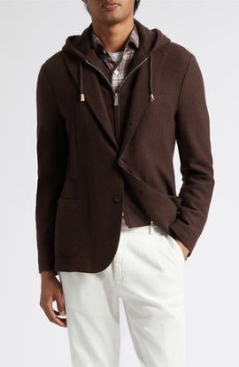 Eleventy Eleventy Wool Sport Coat with Hoodie Bib