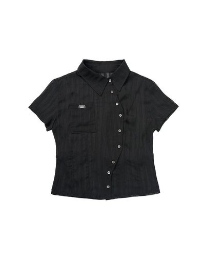 elfelfelfarchives ASYMMETRIC STRIPE SHIRTS [BLACK]