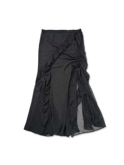 elfelfelfarchives SILHOUETTE RUFFLE MAXI SKIRT [BLACK]