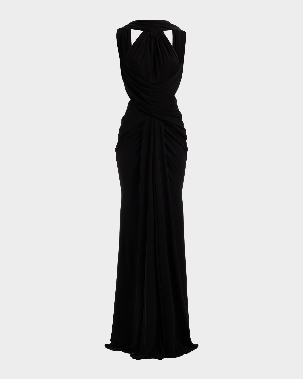 Elie Saab Crisscross Draped Jersey Backless Halter Gown
