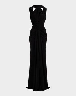 Elie Saab Crisscross Draped Jersey Backless Halter Gown