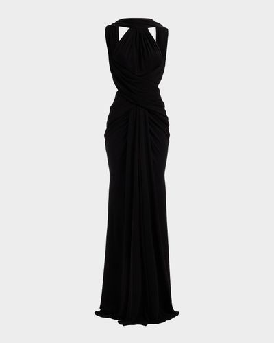 Elie Saab Crisscross Draped Jersey Backless Halter Gown