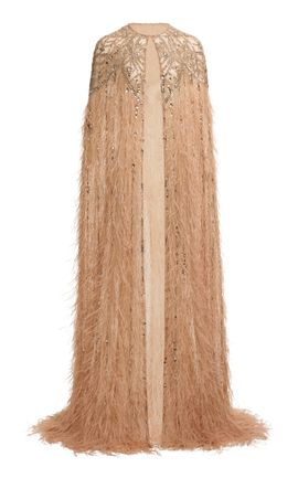 Elie Saab Elie Saab BeadEmbroidered FeatherEmbellished SilkBlend Cape