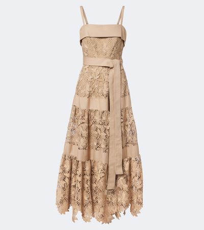 Elie Saab Elie Saab Belted tIered guipure lace maxi dress