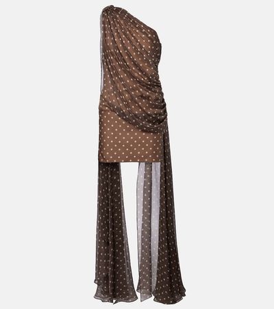 Elie Saab Elie Saab Caped one-shoulder polka-dot silk-blend minidress