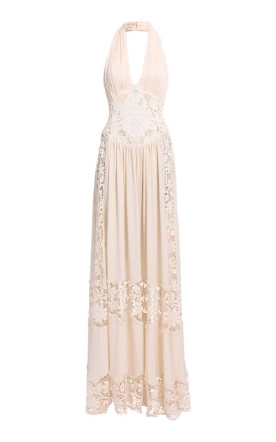 Elie Saab Elie Saab Double Georgette Macrame Long Dress OffWhite FR 34