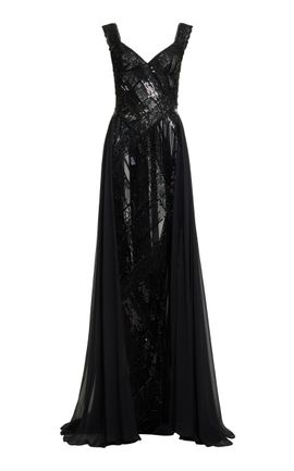 Elie Saab Elie Saab Draped BeadEmbroidered Maxi Dress