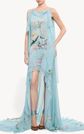 Elie Saab Elie Saab Draped Printed Silk Maxi Dress