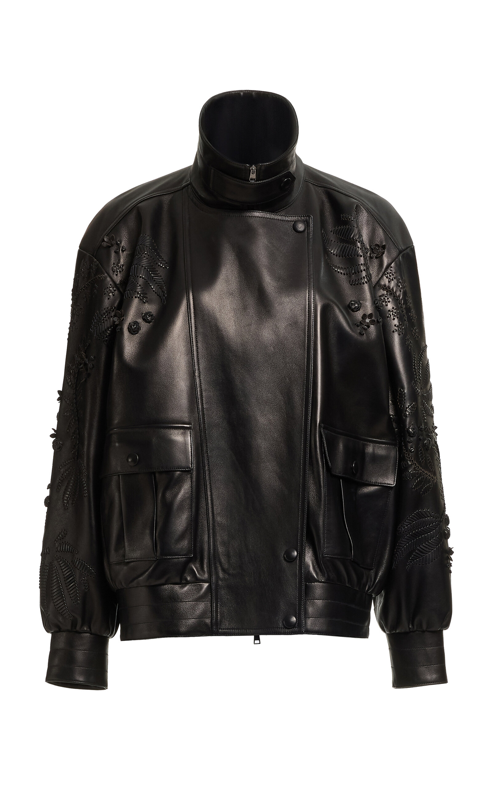 Elie Saab Elie Saab Embroidered Leather Bomber Jacket
