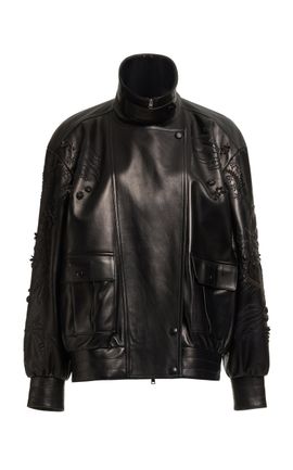 Elie Saab Elie Saab Embroidered Leather Bomber Jacket