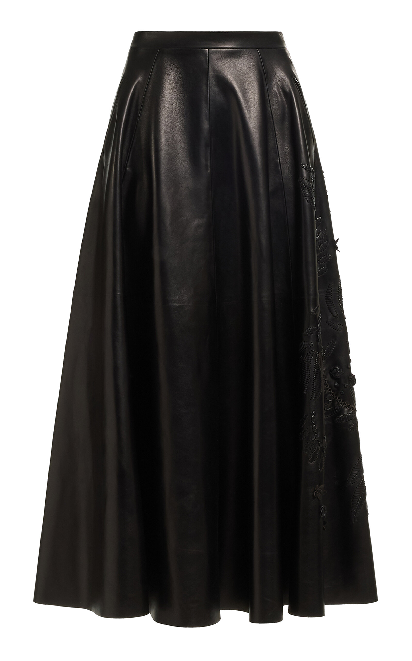 Elie Saab Elie Saab Embroidered Leather Maxi Skirt