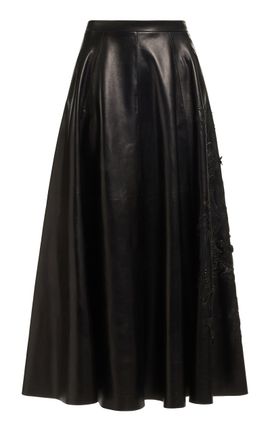 Elie Saab Elie Saab Embroidered Leather Maxi Skirt