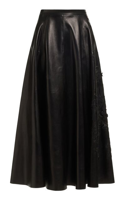 Elie Saab Elie Saab Embroidered Leather Maxi Skirt