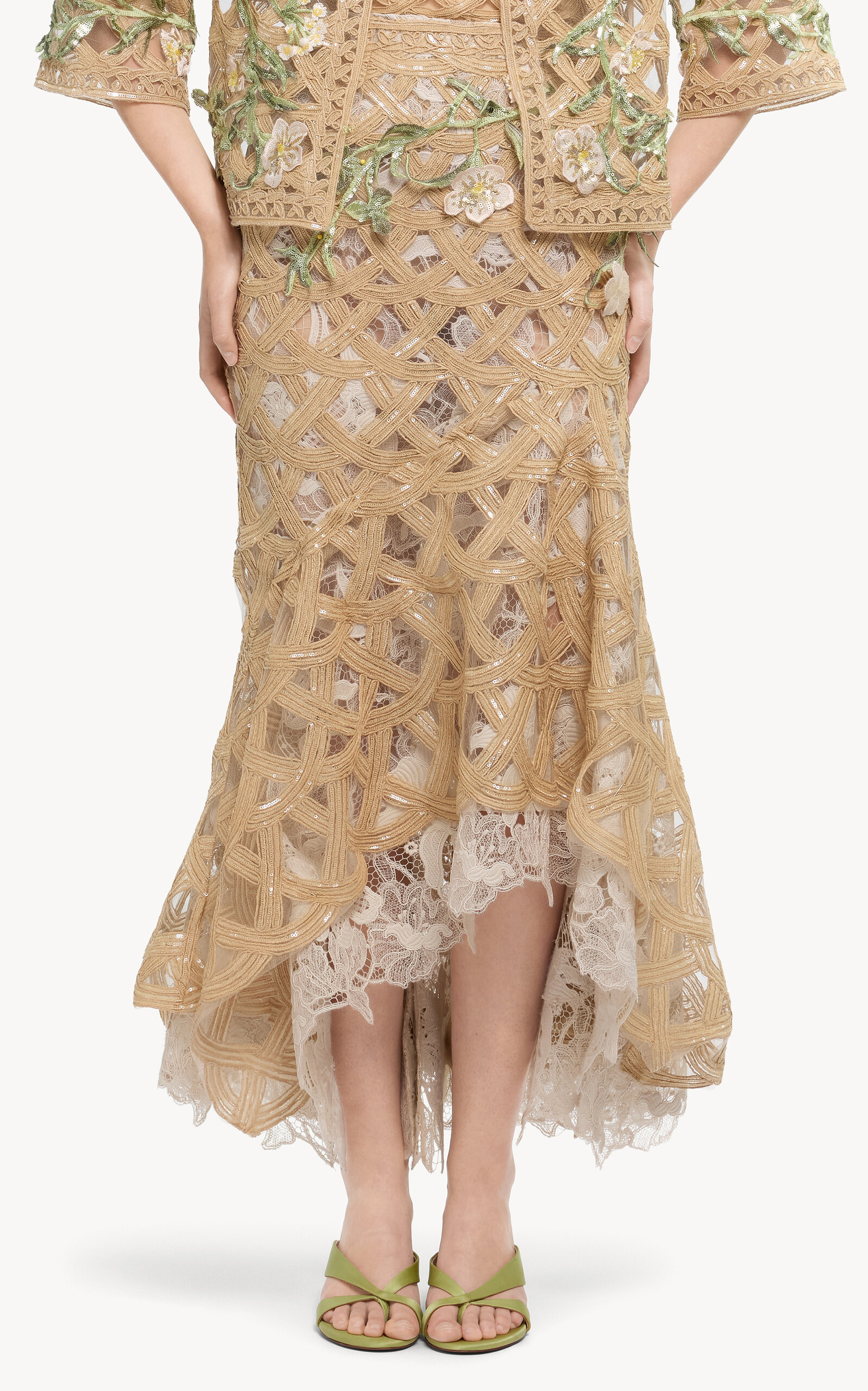 Elie Saab Elie Saab Embroidered Raffia Midi Skirt