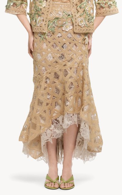 Elie Saab Elie Saab Embroidered Raffia Midi Skirt
