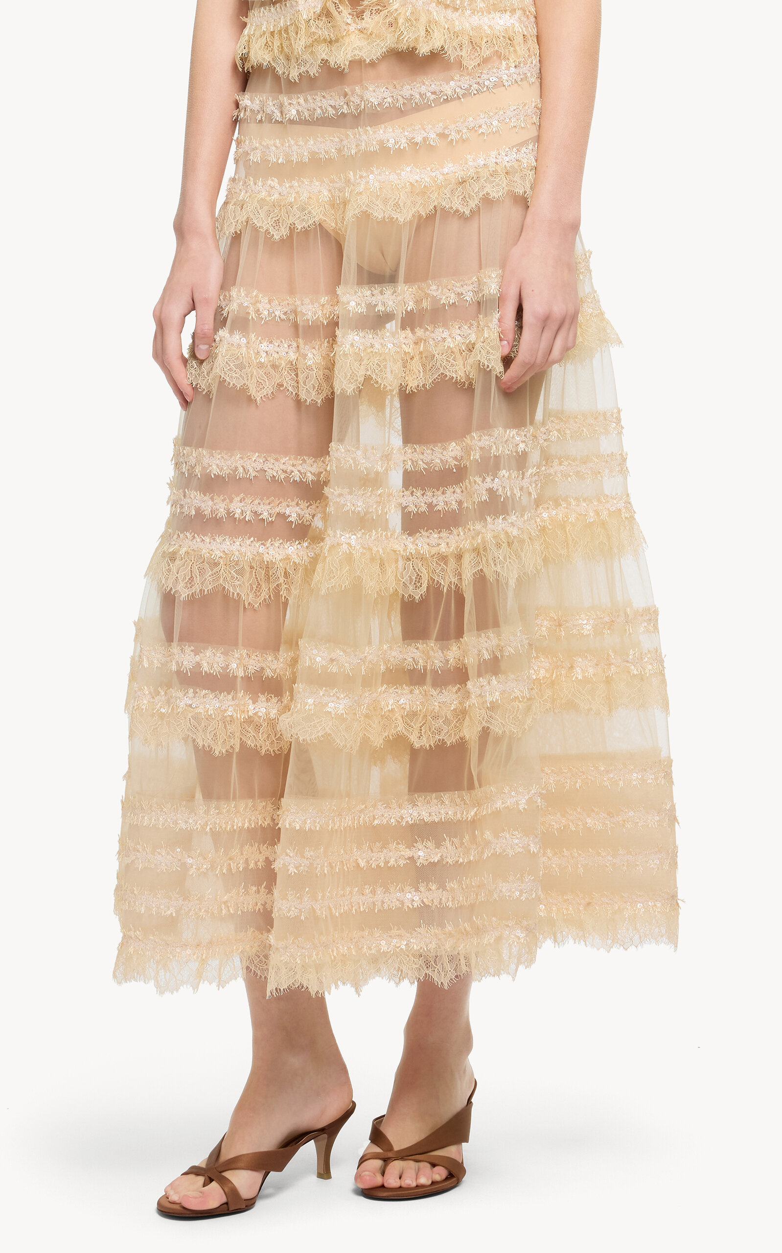 Elie Saab Elie Saab Embroidered Tulle Midi Skirt