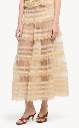 Elie Saab Elie Saab Embroidered Tulle Midi Skirt