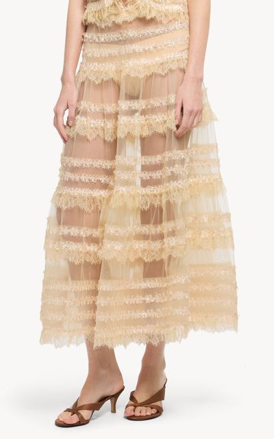 Elie Saab Elie Saab Embroidered Tulle Midi Skirt