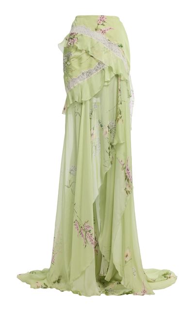 Elie Saab Elie Saab Floral Chiffon & Lace Maxi Skirt