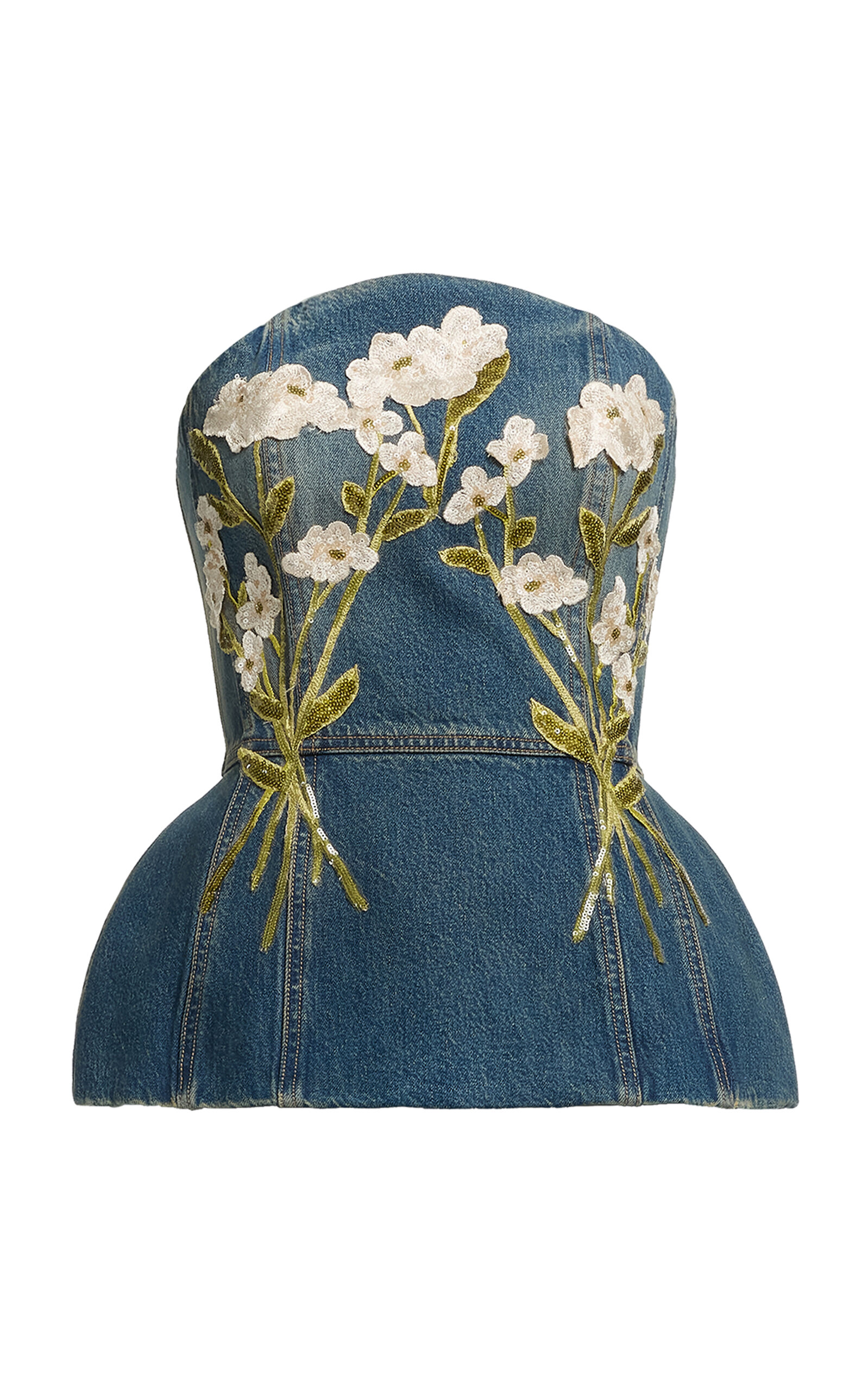 Elie Saab Elie Saab FloralEmbellished Denim Corset