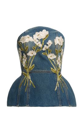 Elie Saab Elie Saab FloralEmbellished Denim Corset