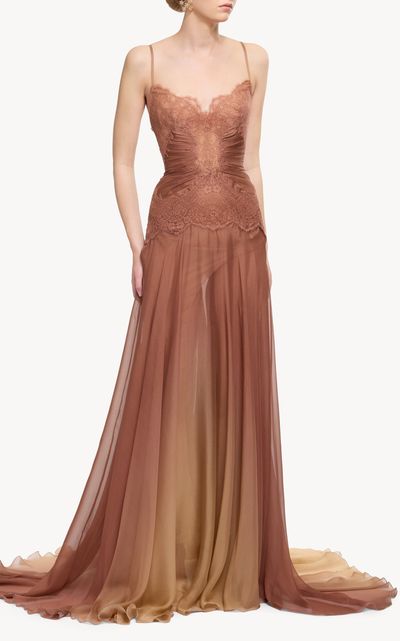 Elie Saab Elie Saab Gradient Chiffon & Lace Maxi Dress