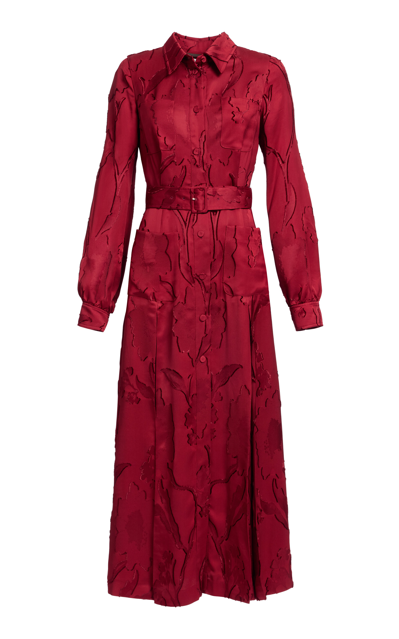 Elie Saab Elie Saab Jacquard Midi Shirt Dress Red FR 36