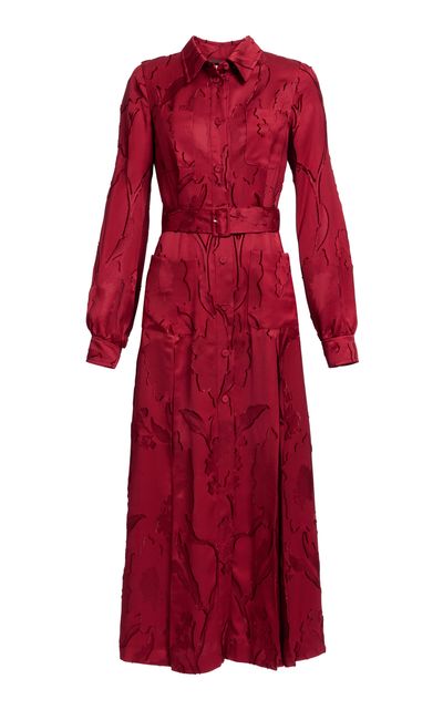 Elie Saab Elie Saab Jacquard Midi Shirt Dress Red FR 36