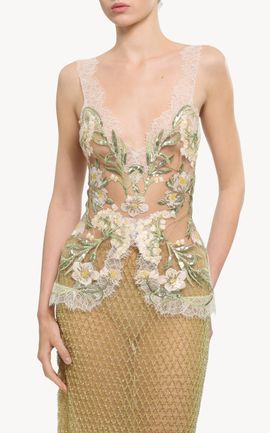 Elie Saab Elie Saab Khoder Applique Cady & Tulle Top