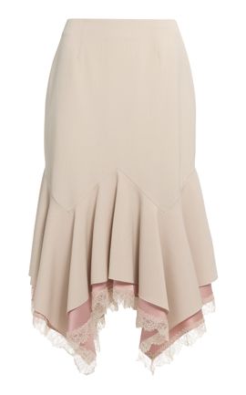 Elie Saab Elie Saab Lace Border Crepe Midi Skirt