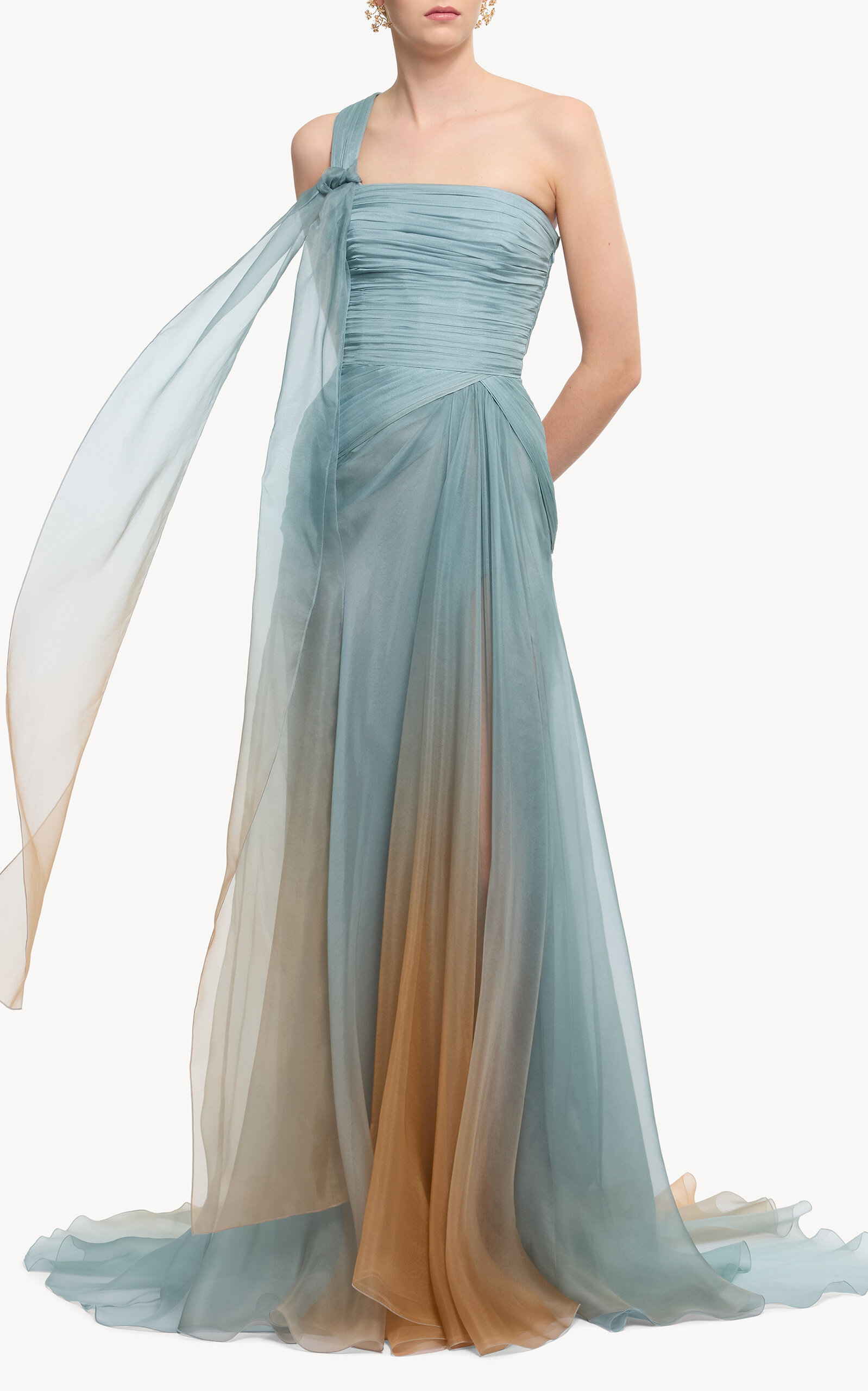 Elie Saab Elie Saab Pleated Chiffon Maxi Dress