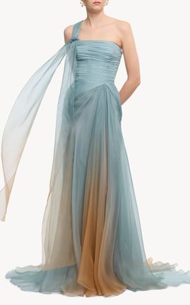 Elie Saab Elie Saab Pleated Chiffon Maxi Dress