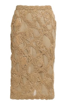 Elie Saab Elie Saab RaffiaEmbroidered SilkBlend Midi Pencil Skirt