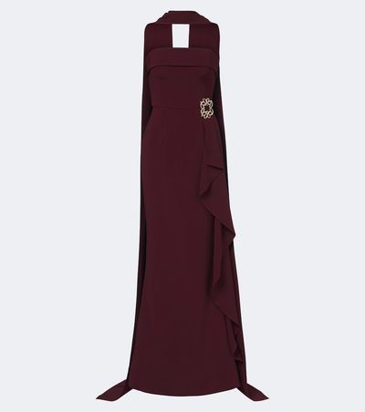Elie Saab Scarf-Detail Embellished Draped Cady Gown