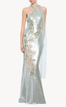 Elie Saab Elie Saab Sequined Applique Maxi Dress