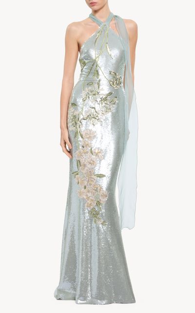 Elie Saab Elie Saab Sequined Applique Maxi Dress