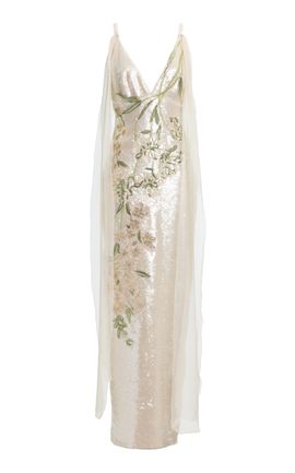 Elie Saab Elie Saab Sequined Applique SilkBlend Midi Dress