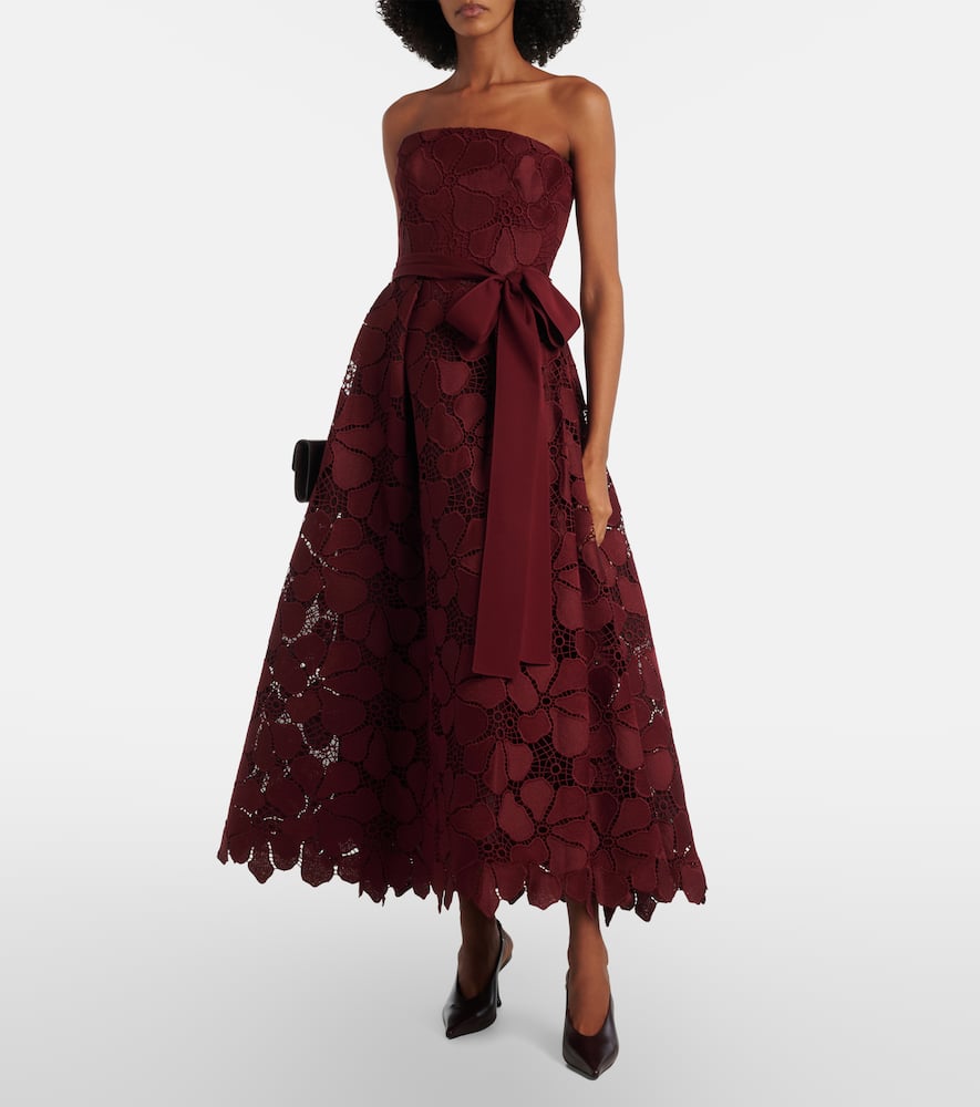 elie saab guipure lace dress Elie Saab Guipure Lace Silk-Blend Maxi Dress in Red
