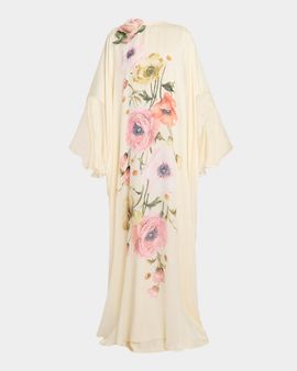 Elie Saab Floral Printed Silk Chiffon Kaftan