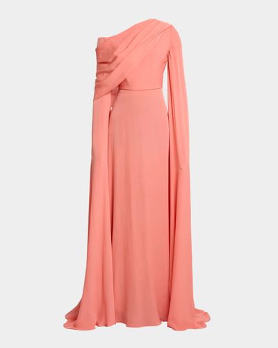 Elie Saab Off-The-Shoulder Split-Sleeve Silk Double Georgette Gown