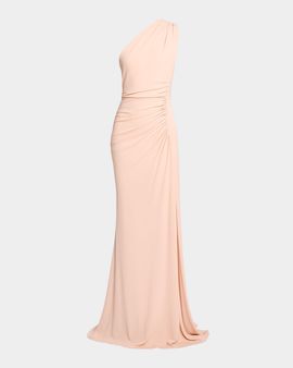 Elie Saab One-Shoulder Ruched Jersey Gown
