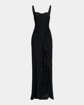 Elie Saab Peekaboo Bustier Ruched Jersey Maxi Dress
